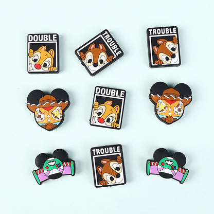 20Pcs Silicone Focal Beads Round Ear Mouse Character with Cowboy Hat and Space Helmet 2