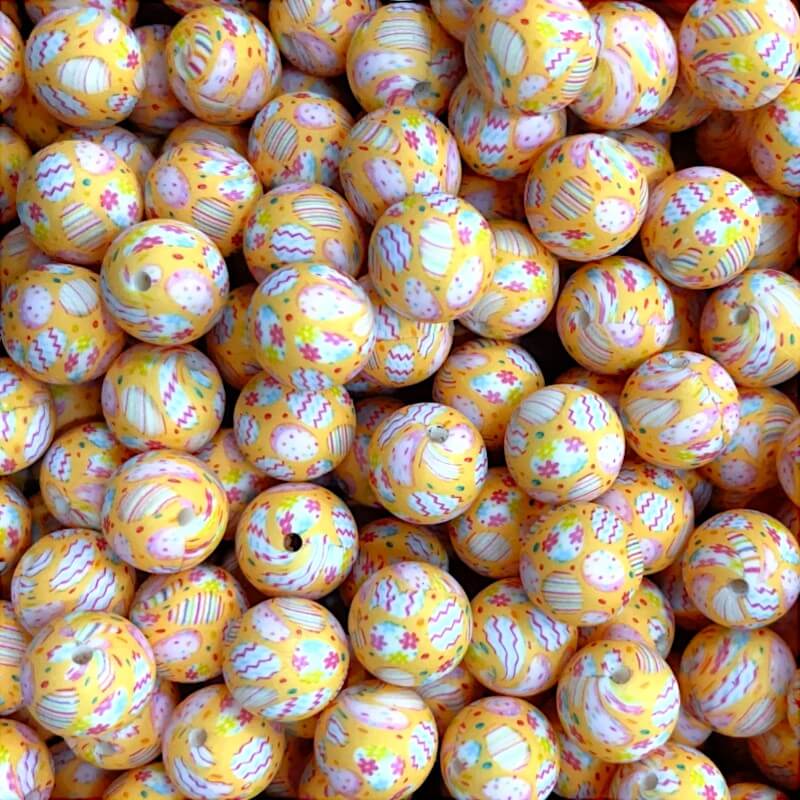 50pcs 15mm Easter Silicone Beads Yellow Red Color Egg Printed