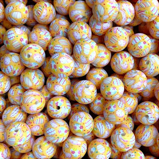 50pcs 15mm Easter Silicone Beads Yellow Red Color Egg Printed