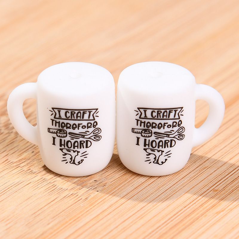 50pcs Silicone Focal Beads Cup Printed Design 7