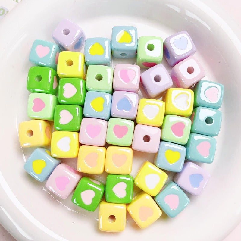 10pcs 12mm Heart Cube Acrylic Beads DIY Bracelet Making 14