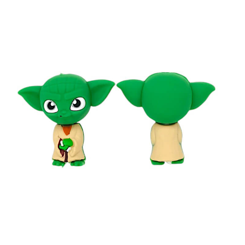Silicone 3D Focal Beads Green Alien Baby Large Ears Holding Cane