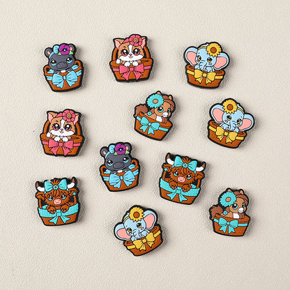Silicone 3D Focal Beads Cartoon Basket Animals Sitting in Woven Basket 3