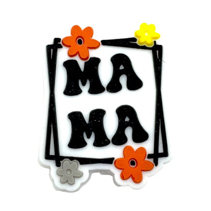 20pcs Silicone Focal Beads Mama Flower Frame Design