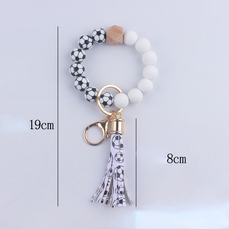 Football Tassel Silicone Bead Wristlet Keychain 5