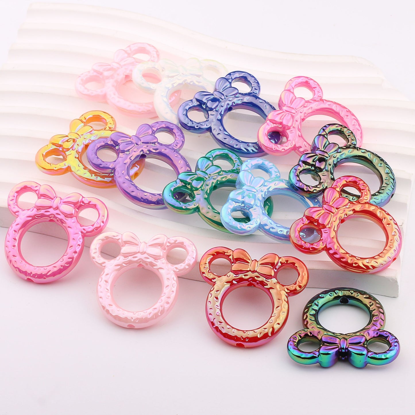 2Pcs 34x37mm Deep UV Color Plated Mickey Ring Head Acrylic Beads 3
