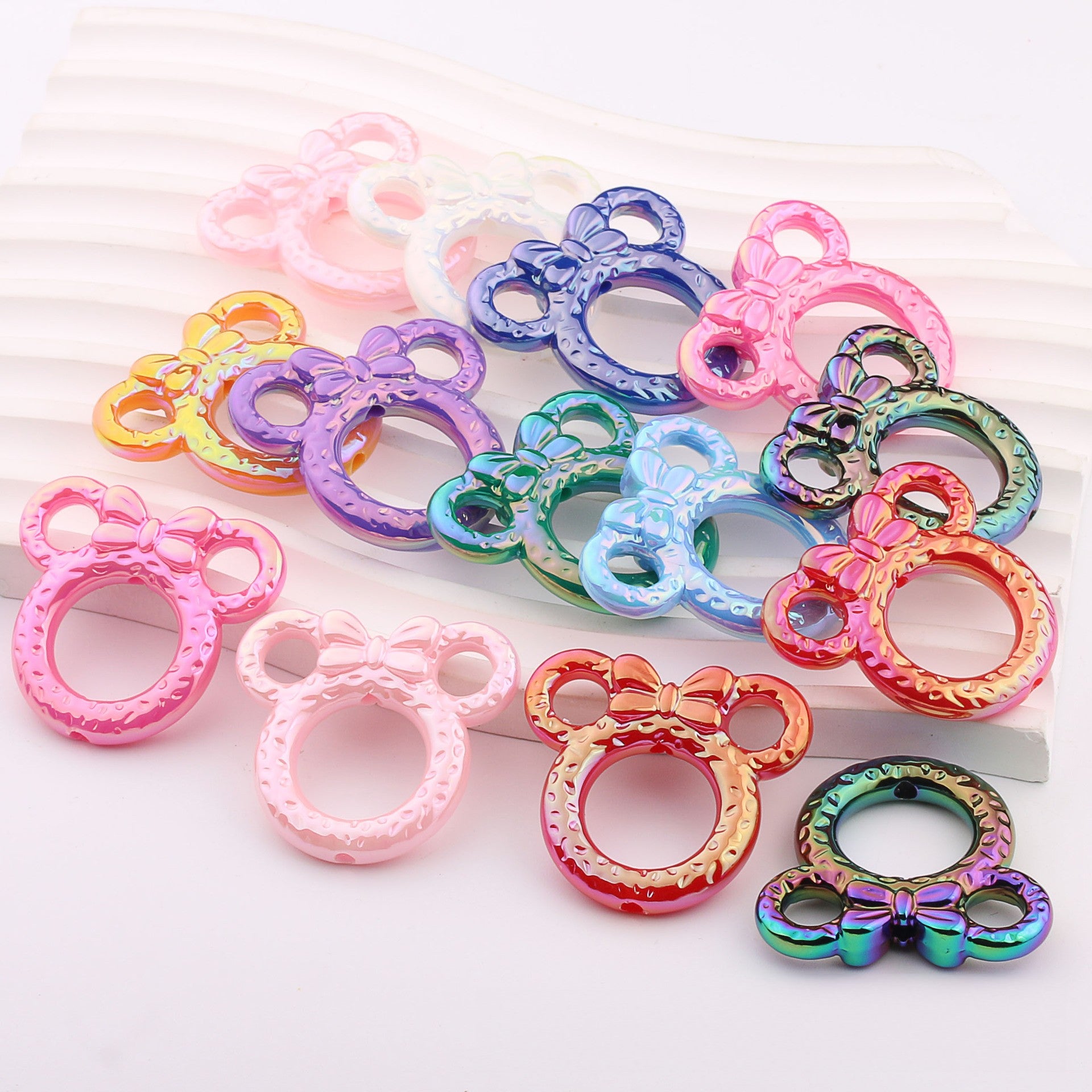2Pcs 34x37mm Deep UV Color Plated Mickey Ring Head Acrylic Beads 3