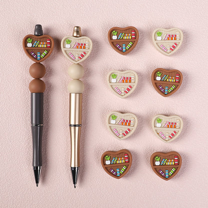 20Pcs Silicone Focal Beads Double Sided Heart Shaped Bookshelf Design 6