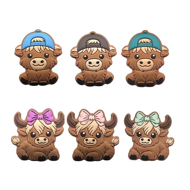 20pcs Silicone Focal Beads Bady Highland Cow Girl and Boy With Hats