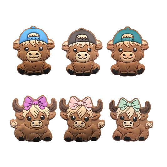 20pcs Silicone Focal Beads Bady Highland Cow Girl and Boy With Hats