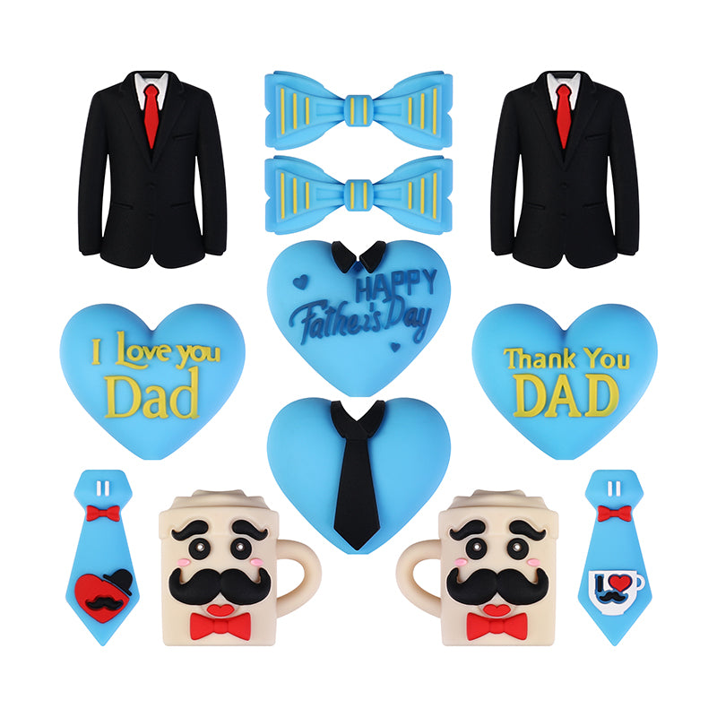 20Pcs Silicone 3D Focal Beads Father's Day Heart Tie Bow Designs 5