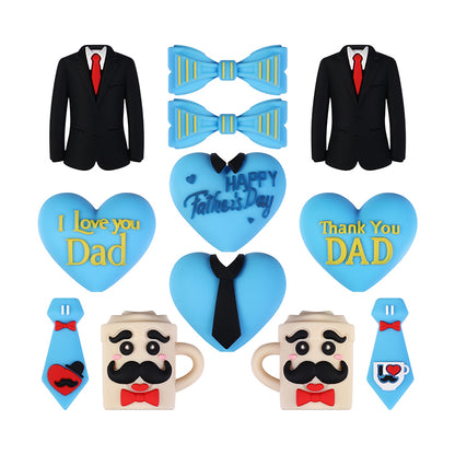 20Pcs Silicone 3D Focal Beads Father's Day Heart Tie Bow Designs 5