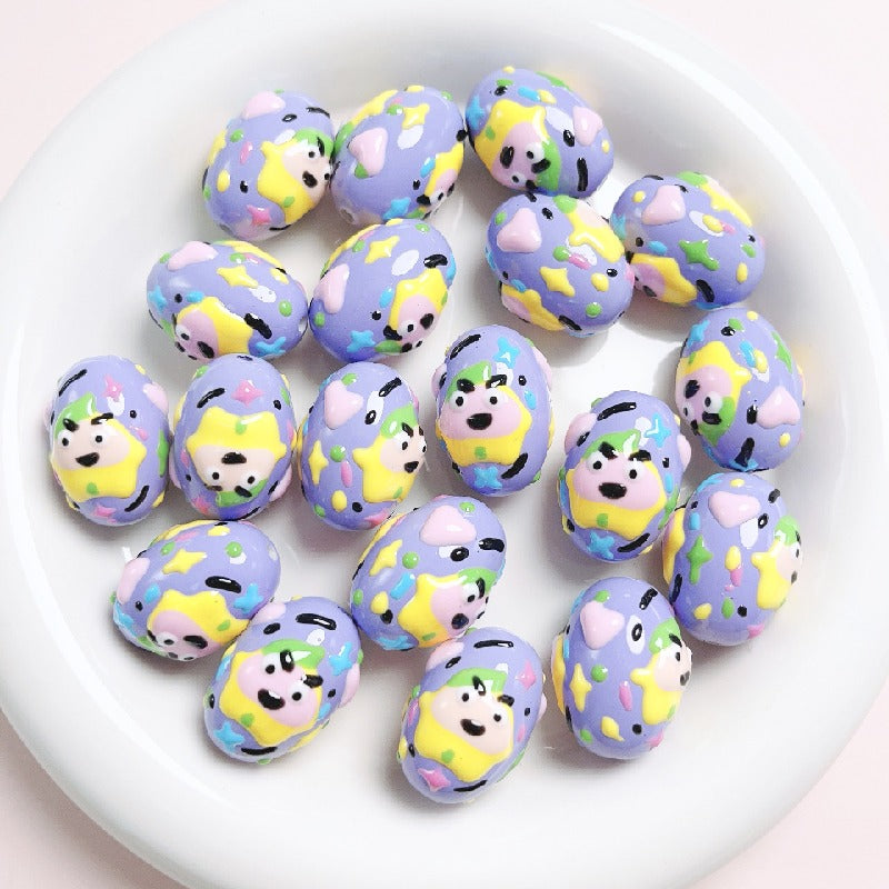 5pcs 16x24mm Hand-Painted Dinosaur Egg Acrylic Beads DIY Craft 8