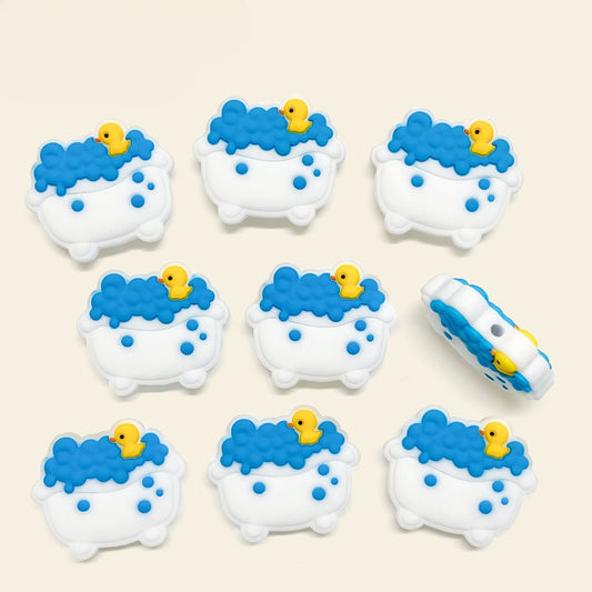 20Pcs Silicone Focal Beads Bath Tub with Blue Foam and Duck