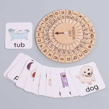 Wooden Montessori Toys Word Game Turntable Educational Toy 2