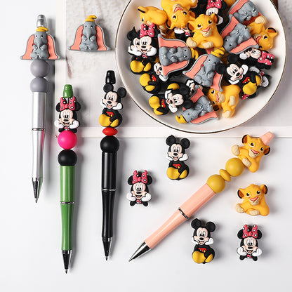 20Pcs Silicone 3D Focal Beads Round Ear Mouse Character Yellow Bear Round Tummy Large Gray Elephant Big Ears 6