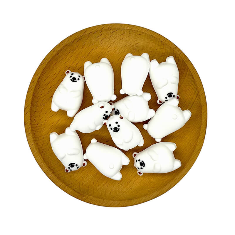 20Pcs Silicone 3D Focal Beads White Smiling Bear Front Facing 2