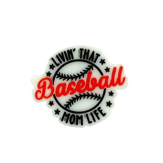 20pcs Silicone Focal Beads Baseball Mom Life Livin Text Design