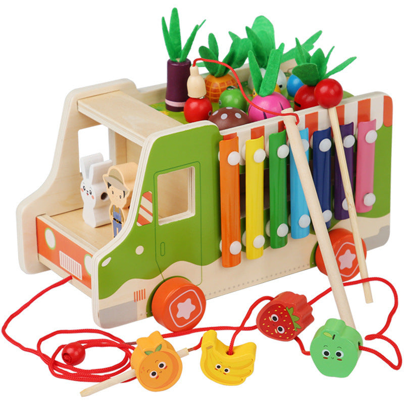 Wooden Montessori Toys Multifunctional Pulling Radishes Farm Toy