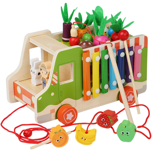 Wooden Montessori Toys Multifunctional Pulling Radishes Farm Toy