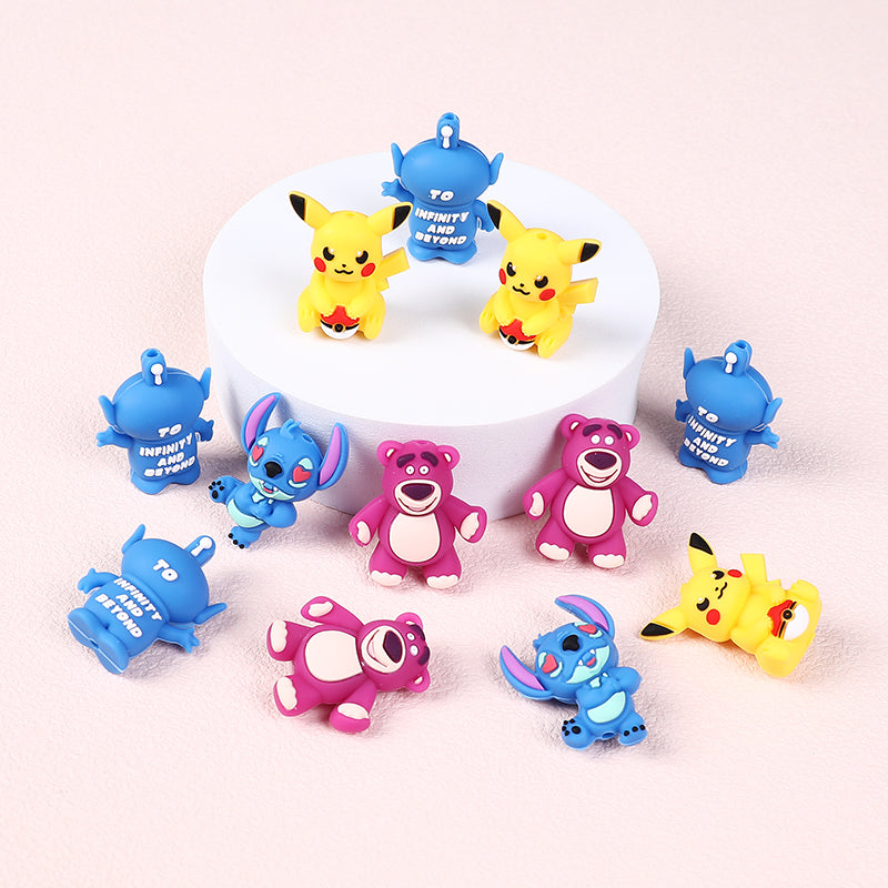 20Pcs Silicone 3D Focal Beads Yellow Mouse Round Cheeks Lightning Tail Blue Alien Character Large Ears Purple Bear Lying Pose 2