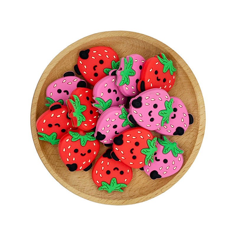 20pcs Silicone Focal Beads Strawberry Cute Smiling Face Design 4