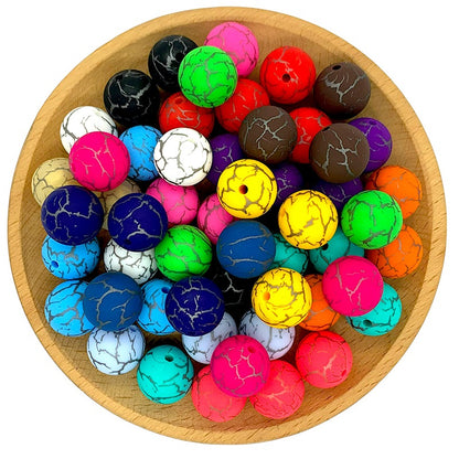 50pcs 15mm Printed Crackle Silicone Beads Colorful Design