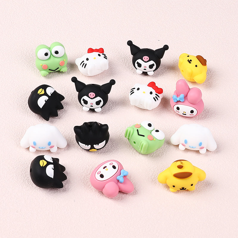 20Pcs Silicone 3D Focal Beads White Cat Round Head with Bow and Pink Rabbit Hood 2