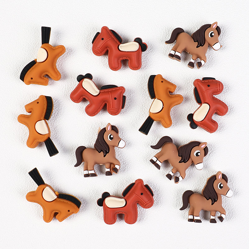 20Pcs Silicone 3D Focal Beads Brown Yellow Pony Side Profile 5