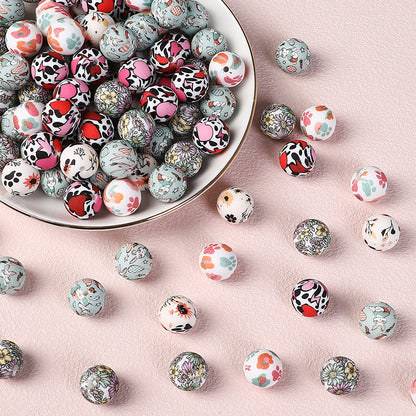 50pcs 15mm Rhombus Printed Silicone Beads Multi Color Design 2