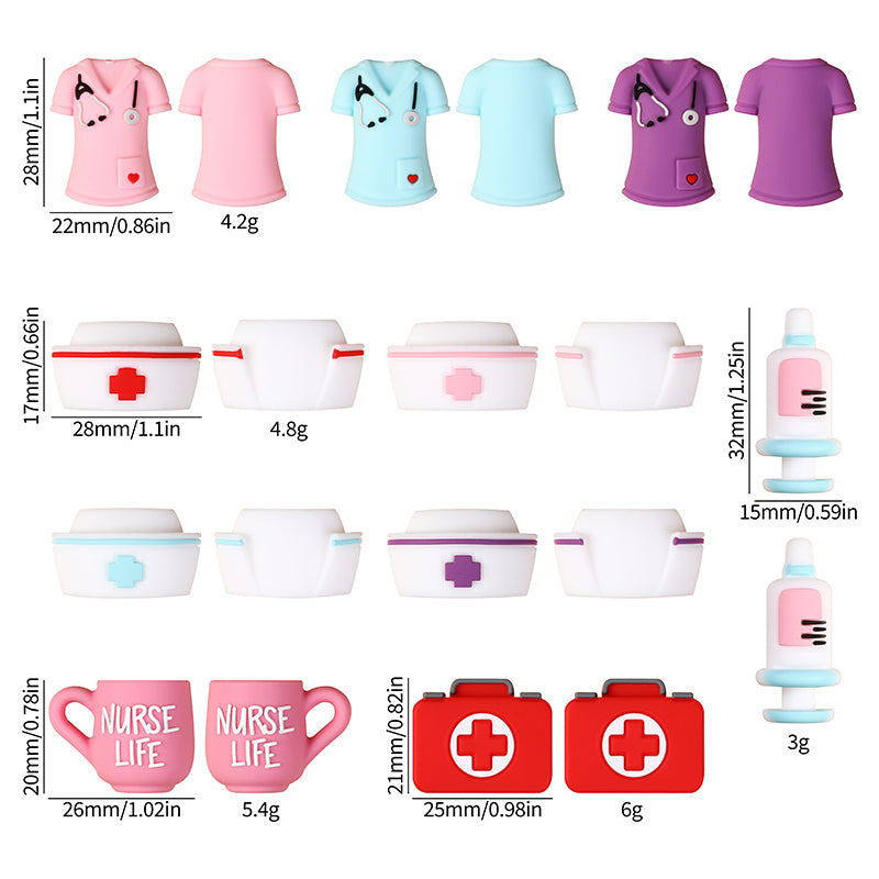 20Pcs Silicone 3D Focal Beads Nurse Series Pink Blue and Purple Uniforms 10
