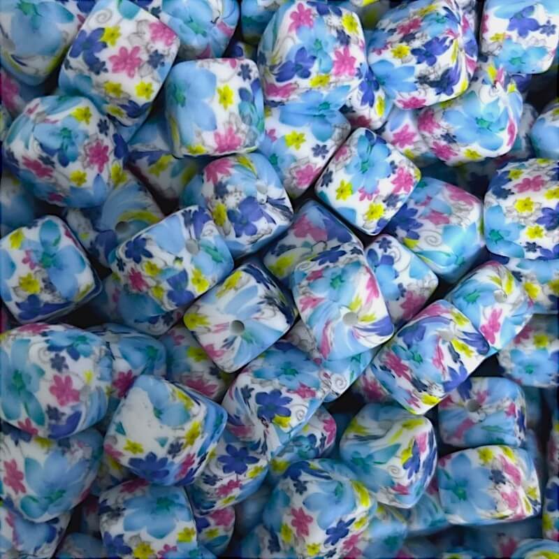 50pcs 13.5mm Printed Square Silicone Beads Variety Designs 20