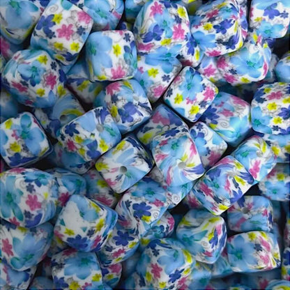 50pcs 13.5mm Printed Square Silicone Beads Variety Designs 20