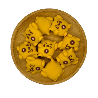 20Pcs Silicone 3D Focal Beads Chubby Smiling Yellow Kitten Front Facing 2