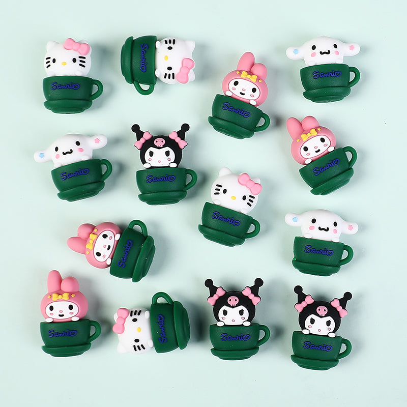 20Pcs Silicone 3D Focal Beads Green Cup Character Sitting Pose 5