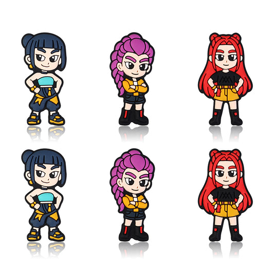 20Pcs Silicone Focal Beads Girl Characters Standing Pose with Colorful Hair