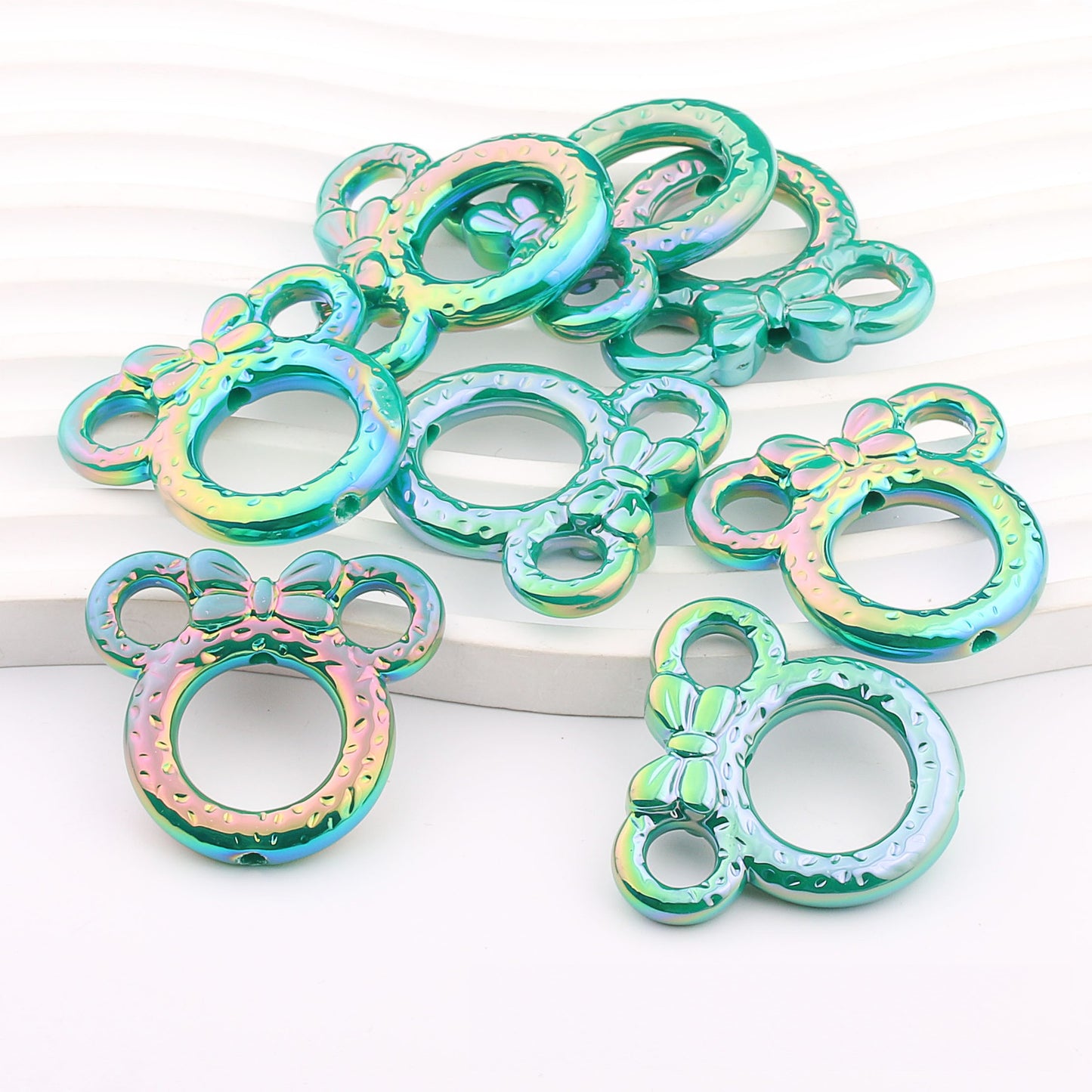 2Pcs 34x37mm Deep UV Color Plated Mickey Ring Head Acrylic Beads 11