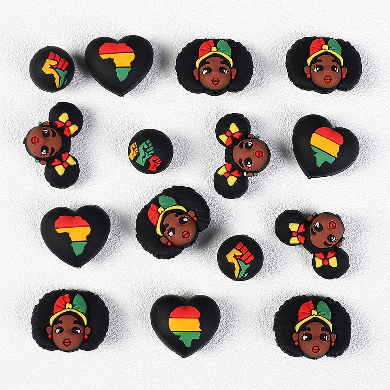 20Pcs Silicone 3D Focal Beads Black June Festival Motifs Variety 7