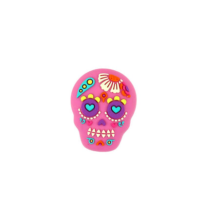 20Pcs Silicone 3D Focal Beads Halloween Pink Flower Skull Holding Flower