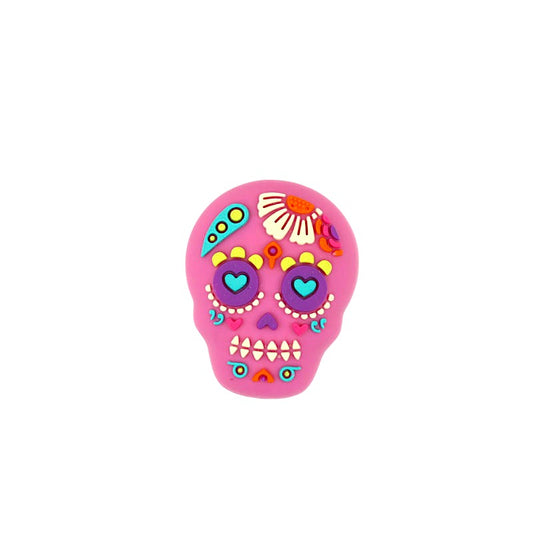 20Pcs Silicone 3D Focal Beads Halloween Pink Flower Skull Holding Flower