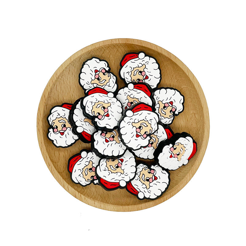 20pcs Silicone Focal Beads Christmas Santa Claus Face Design 2