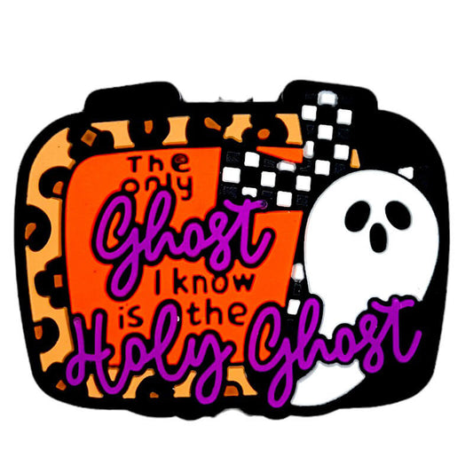 Silicone Focal Beads Halloween Ghost with Printed Text Design