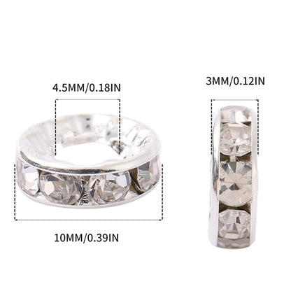 100pcs 10mm Large Hole Rhinestone Spacer Beads Copper Metal Frame 2