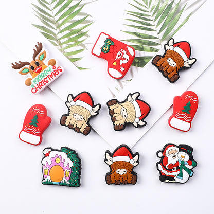 20pcs Silicone Focal Beads Christmas Tree House Kitty Santa and Snowman 4