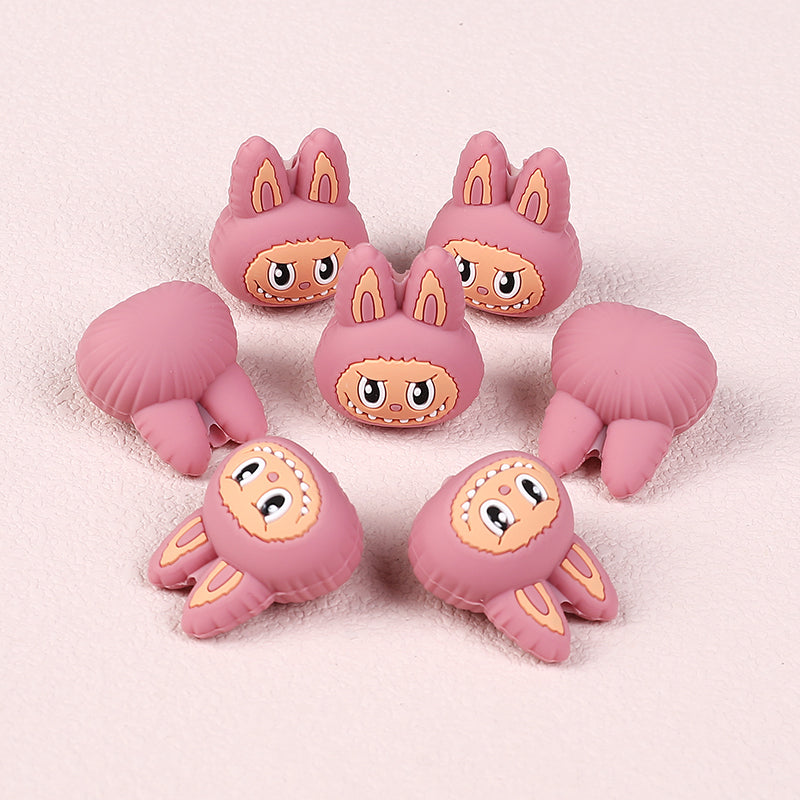 20Pcs Silicone 3D Focal Beads Pink Bunny Character Front Facing