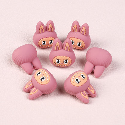 20Pcs Silicone 3D Focal Beads Pink Bunny Character Front Facing