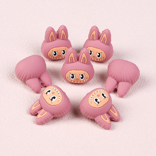 20Pcs Silicone 3D Focal Beads Pink Bunny Character Front Facing