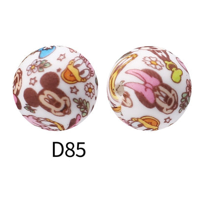 50pcs 15mm Disney Silicone Beads Printed Design 9