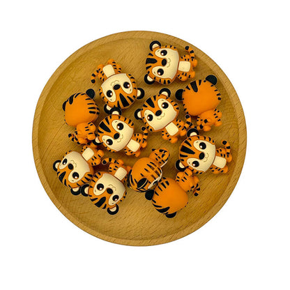 20Pcs Silicone 3D Focal Beads Cute Little Tiger Sitting Pose 2