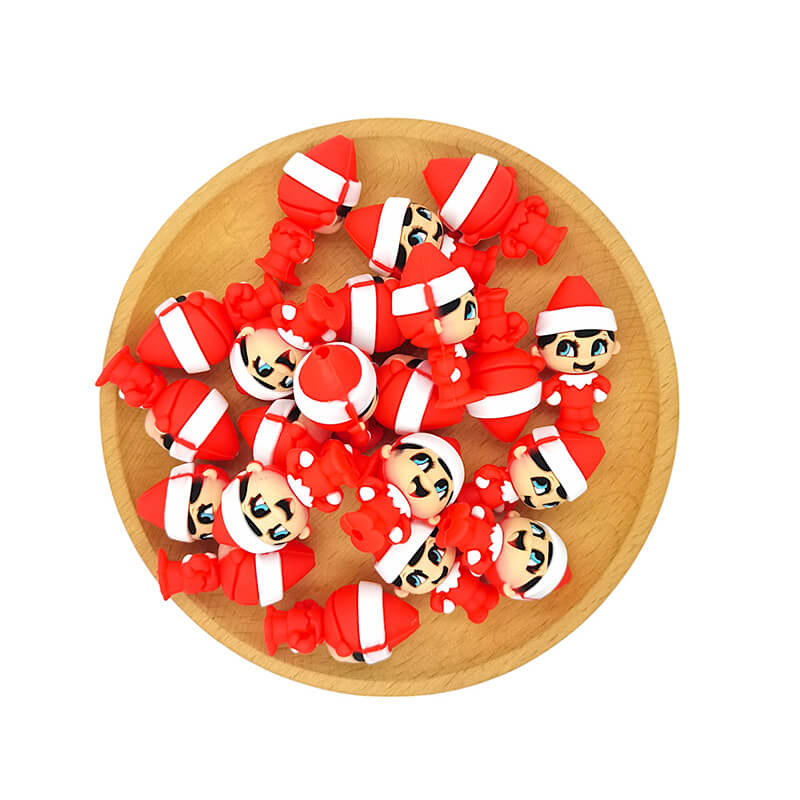 Silicone 3D Focal Beads Christmas Red Standing Wishbone Kids 2